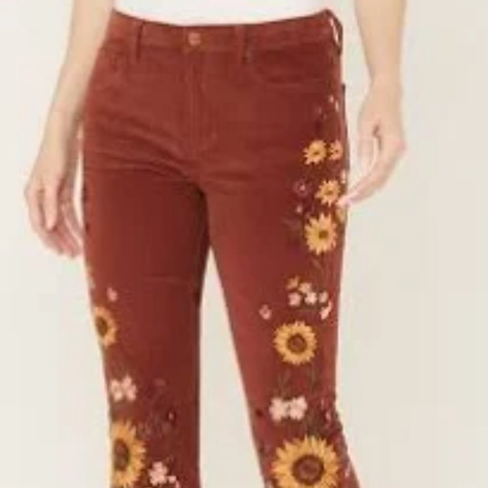 New Free people Driftwood corduroy sunflower flare pants 25